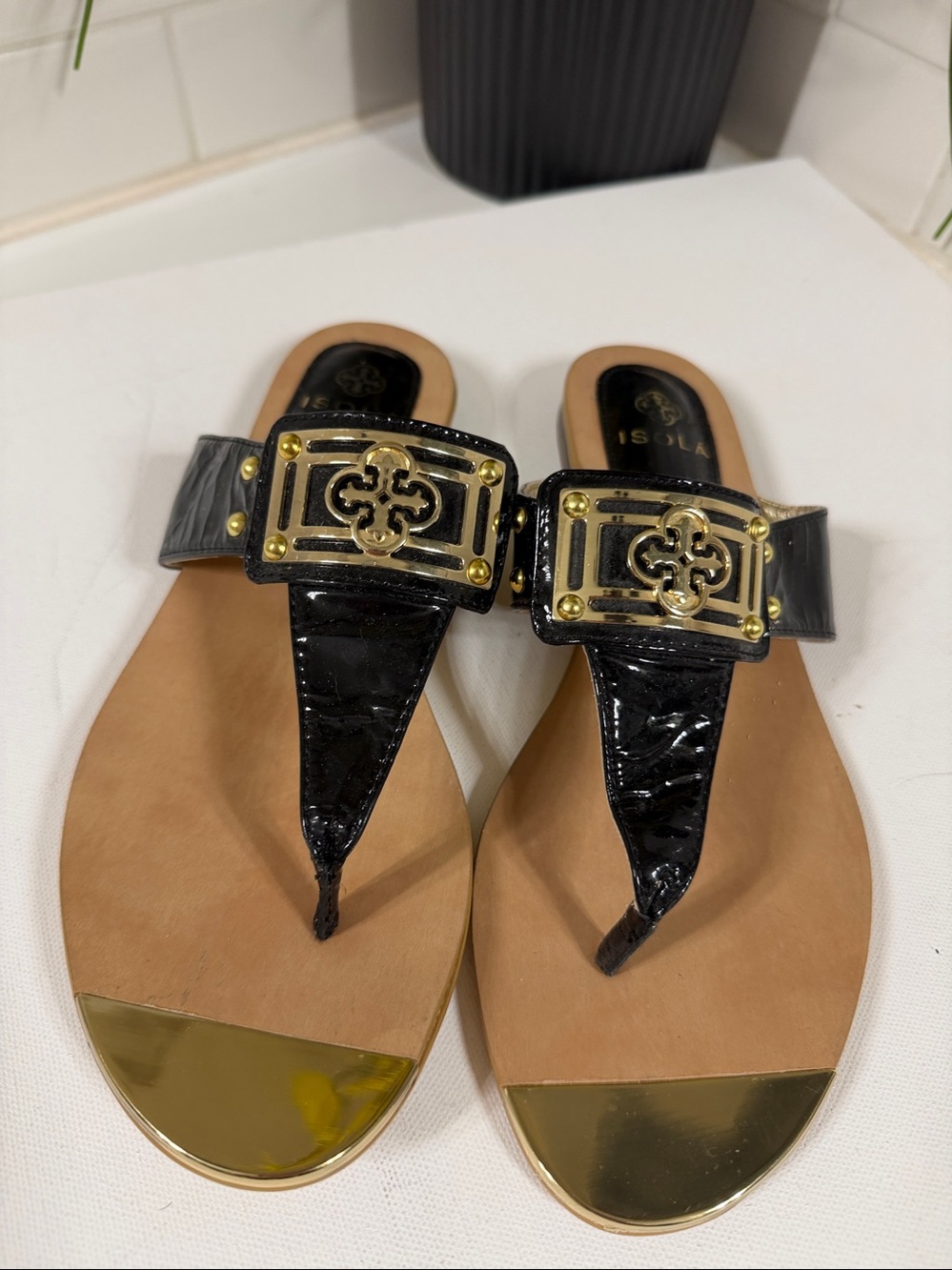 Isola Black and gold patent Sandals . Excellent condition. 8 M